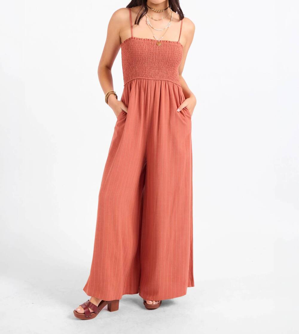 NEW SADIE & SAGE sugarloaf stripe jumpsuit in mahogany white